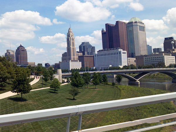 view from The Main Street Bridge in Columbus, Ohio